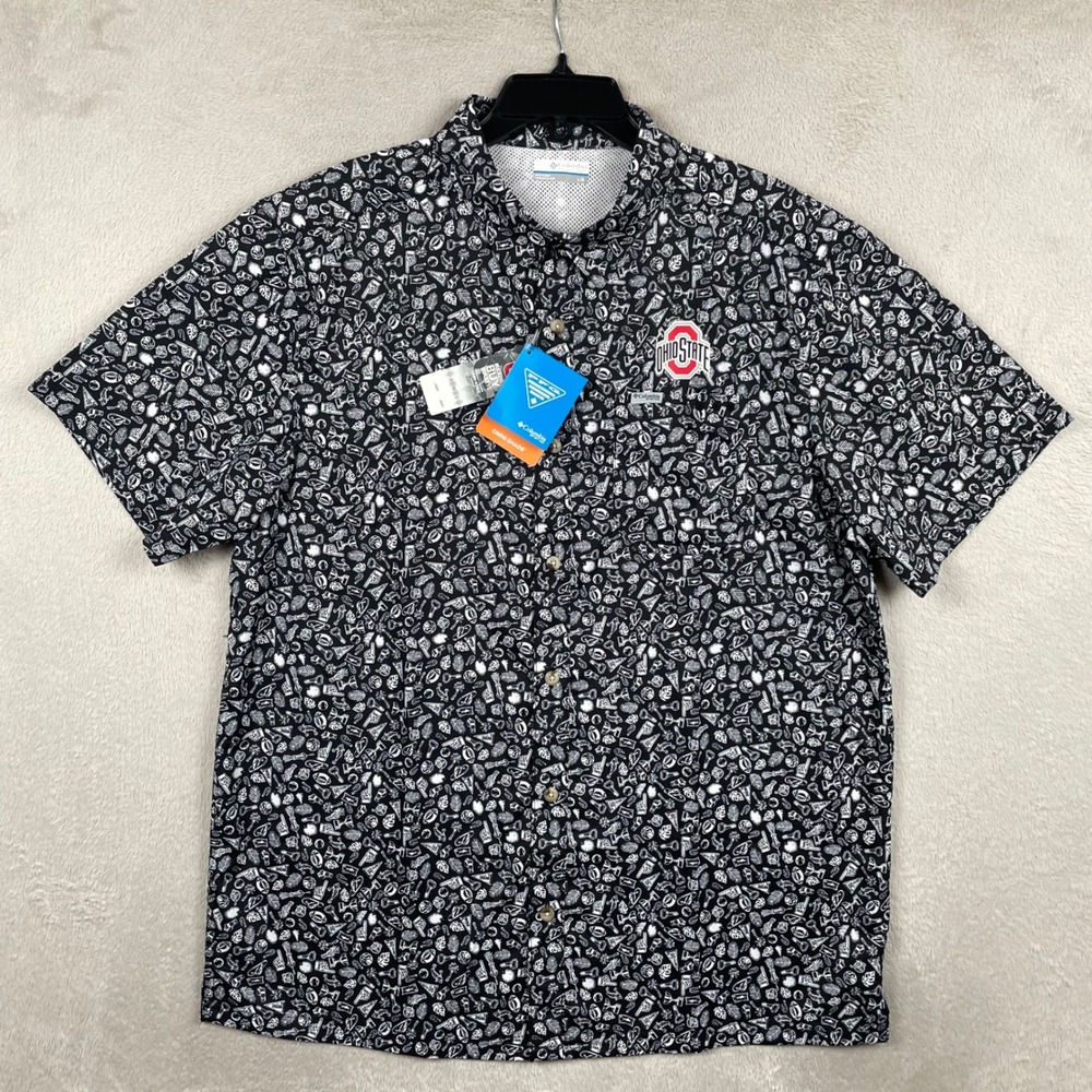 New Columbia Super Slack Tide Shirt Men Large Ohio State Buckeyes PFG Buton Up - Picture 2 of 11